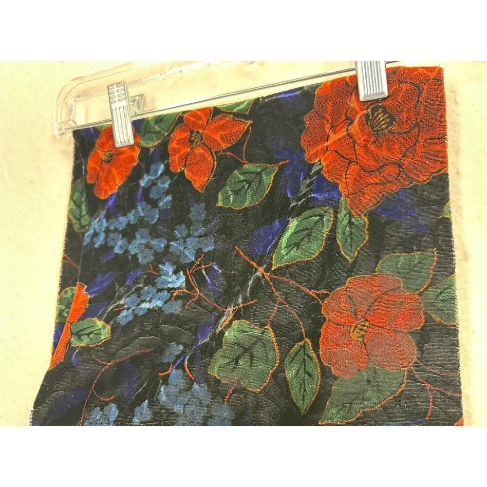 Vintage Art Deco Silk and Rayon Burnout Velvet Scarf with Fringed Ends